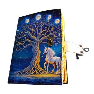 Diario Grimoire de Cuero Genuino con Encuadernación Térmica, Árbol de la Vida, Luna, Unicornio, Libro de Hechizos de las Sombras, Regalo - Product Image 1