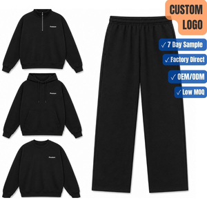 Sudadera con capucha y cremallera para hombre y pantalones deportivos de pierna recta, conjunto deportivo informal con logotipo personalizado - Product Image 1