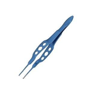 Pinzas Oftálmicas Manuales al por Mayor para Atar Ligaduras Oculares 0.12mm 1x2 Dientes Angulados de Acero Inoxidable Recubierto de Titanio Azul Reutilizables Zenvora - Product Image 2