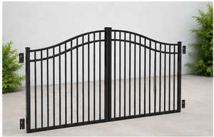 Portail double moderne en fer forgé noir, robuste, en acier thermolaqué, pour entrée sécurisée - Product Image 3