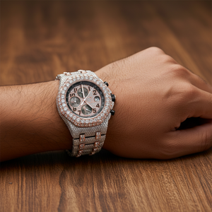 Reloj Cronógrafo Moissanite Totalmente Cubierto de Diamantes, Reloj de Pulsera de Lujo de Acero Inoxidable de Dos Tonos con Esfera Árabe Estilo Diamante - Product Image 6