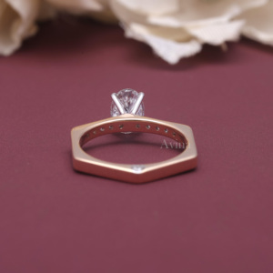 Anillo de Compromiso con Diamante Ovalado Cultivado en Laboratorio, Certificado por IGI, Oro de 9K en Dos Tonos, Halo Oculto, Anillo Solitario para Mujer - Product Image 4
