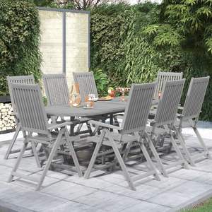 Conjunto de Comedor de Jardín de Madera de Acacia Gris Sólido con Acabado Lavado Gris, Muebles de Patio - Product Image 1