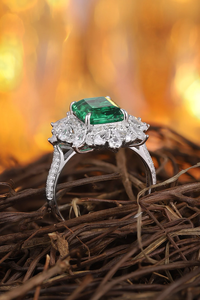 Luxury Women's Cocktail <b>Ring</b> With Emerald Cut Green Stone Pear Shape Diamond <b>Crown</b> Design Prong Setting - Product Image 5