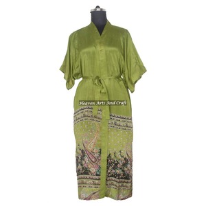 KL016 Abstract Women Pure Silk Vintage Sari Kimono Long Free Size Adjustable Vintage Sari Kimono Long Jacket Women Silk Vintage - Product Image 1