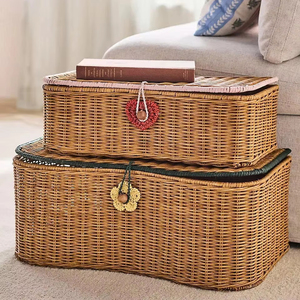 Set of 2 storage <b>baskets</b> with lid made in Vietnam with OEM ODM design best price for wholesale quantity - Product Image 1