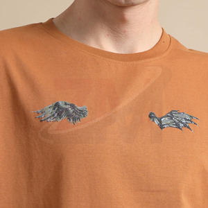 Men's <b>Rust</b> Orange Short Sleeve T-Shirt With Bat Wing Print O-Neck Casual Jersey Cotton <b>Top</b> Regular Fit - Product Image 4