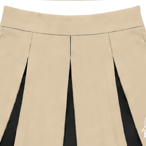 Ensemble d'uniforme de cheerleading beige, noir et blanc, avec crop top sans manches à col en V et jupe plissée, pour spectacle de danse et équipe de cheerleading - Product Image 4