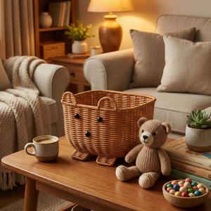 Panier en rotin en forme d'ours mignon, parfait pour le rangement de la chambre d'enfant, la décoration de la crèche et les cadeaux, fabriqué à la main en Inde - Product Image 2
