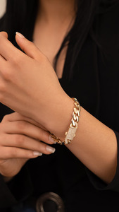Bracelet à maillons en or véritable plaqué or 14 carats avec fermoir en strass, style hip-hop, bijoux unisexes tendance - Product Image 3
