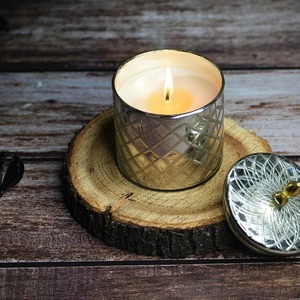 Elegant Design glass <b>jar</b> candle with gold knob on glass lid scented soy wax candle decorative candle offer customization option - Product Image 6