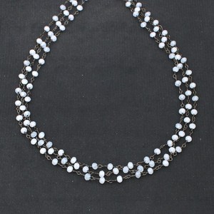 Chaîne de chapelet en hydro-rondelles arc-en-ciel blanches, fil plaqué noir, perles en pierres précieuses enroulées pour la fabrication de bijoux - Product Image 3