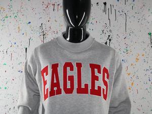 EAGLES HEARTHER GREY <b>Mock</b> <b>Neck</b> Sweatshirt 100% RED Applique Embroidery wide <b>neck</b> Sweatshirt Finer Threads - Product Image 3