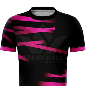 Custom Men's Soccer Jersey Black <b>Pink</b> Striped Sublimated Print Moisture Wicking Short Sleeve Crew Neck Athletic Fit - Product Image 4