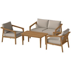 Ensemble de mobilier de patio 4 pièces en bois d'acacia, canapé d'extérieur pour conversation avec coussins épaissis pour jardin et cour arrière, en teck - Product Image 1