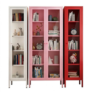 Mueble de acero moderno con estantería de MDF, puertas de vidrio y 5 estantes, gabinete de almacenamiento independiente. - Product Image 1