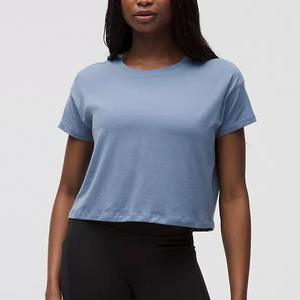 Camisetas Cortas de Algodón Sólido de Alta Calidad para Mujer, Camisetas Cortas de Verano de Manga Corta para Mujer - Product Image 4