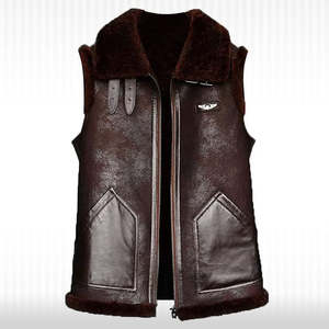 Chaleco de Piel de Oveja Marrón, Chaleco Estilo Bomber para Hombre - Product Image 1