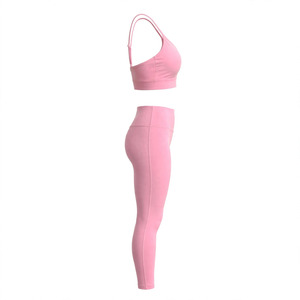 Ensemble soutien-gorge de sport pour femme, couleur personnalisée, coupe intégrale, dos croisé, sans armatures, respirant, tricoté, avec leggings assortis, style sportif - Product Image 3