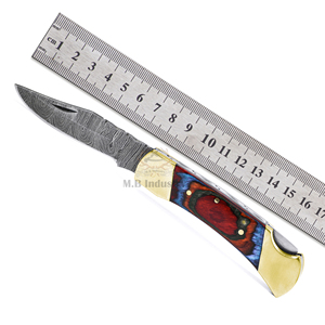 Couteau de poche en acier Damas en gros DD-FK-WH913, lame tranchante faite à la main avec manche en bois Pakkawood multicolore, couteau d'extérieur EDC - Product Image 6