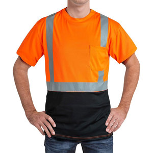 High Visibility Reflective Safety Eco-Friendly T-Shirt Men Short Sleeve <b>Orange</b> Black Color Workwear Style Quick Dry 100% Cotton - Product Image 2