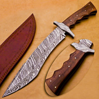 Couteau de chasse à lame fixe en acier Damas forgé à la main, pleine longueur de lame, pour survie en extérieur, DIY, OEM, bord dentelé, livraison directe