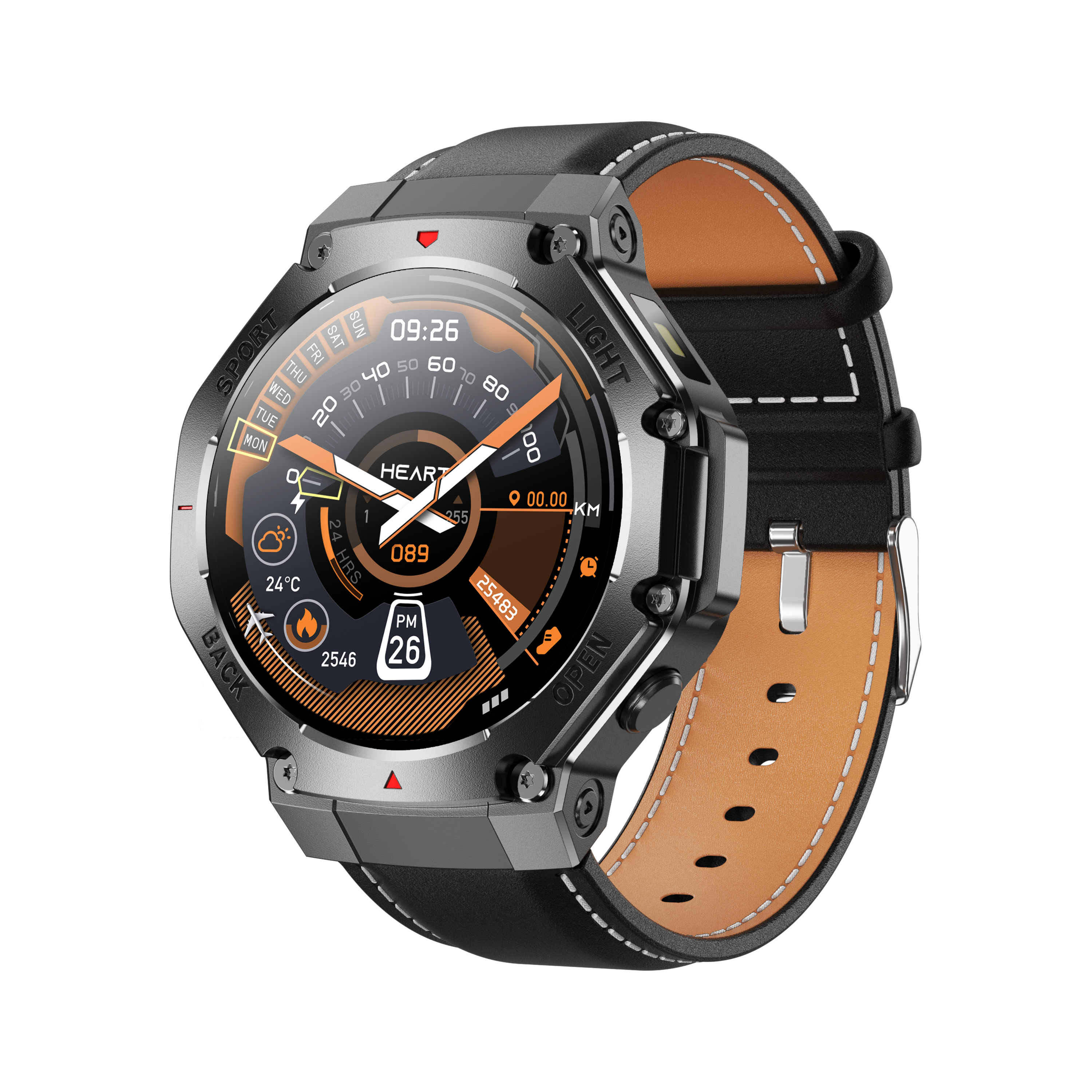 Gunmetal Case / Black Leather Strap