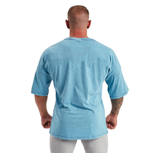 T-shirt à manches courtes pour homme, bleu clair, surdimensionné, col rond, couleur unie, décontracté, 100% coton, respirant, jersey tricoté 220g - Product Image 2