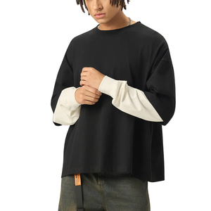 Sweat-shirt unisexe surdimensionné à col rond, effet délavé, style streetwear vintage, manches doubles, OEM ODM, fournisseur en gros - Product Image 6