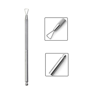 Pousse-cuticules double extrémité en acier inoxydable pour manucure avec poignée texturée et embout sphérique à prix abordables - Product Image 1