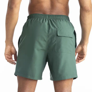 Short de bain pour homme vert uni à séchage rapide, taille élastique, décontracté, avec cordon de serrage, longueur mi-cuisse - Product Image 3