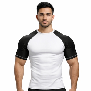 Camiseta de Compresión de Alta Calidad para Hombre, Color Sólido, Transpirable, de Spandex/Poliéster, Manga Corta, para Gimnasio y Deportes, Corte Ajustado - Product Image 2