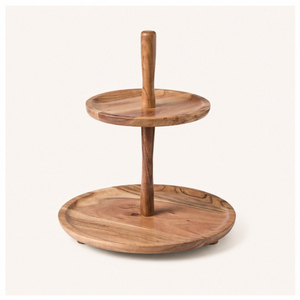 Handmade Acacia Wood 2 Tier Serving Tray and Cake Stand Dessert Display for <b>Weddings</b> Parties and Home Decor Round Tiered Platter - Product Image 4