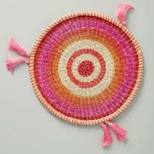 Almond Grass Plate With Colorful Circular Patterns For Storing Things Or Wall Decoration, Latest Wholesale Model
