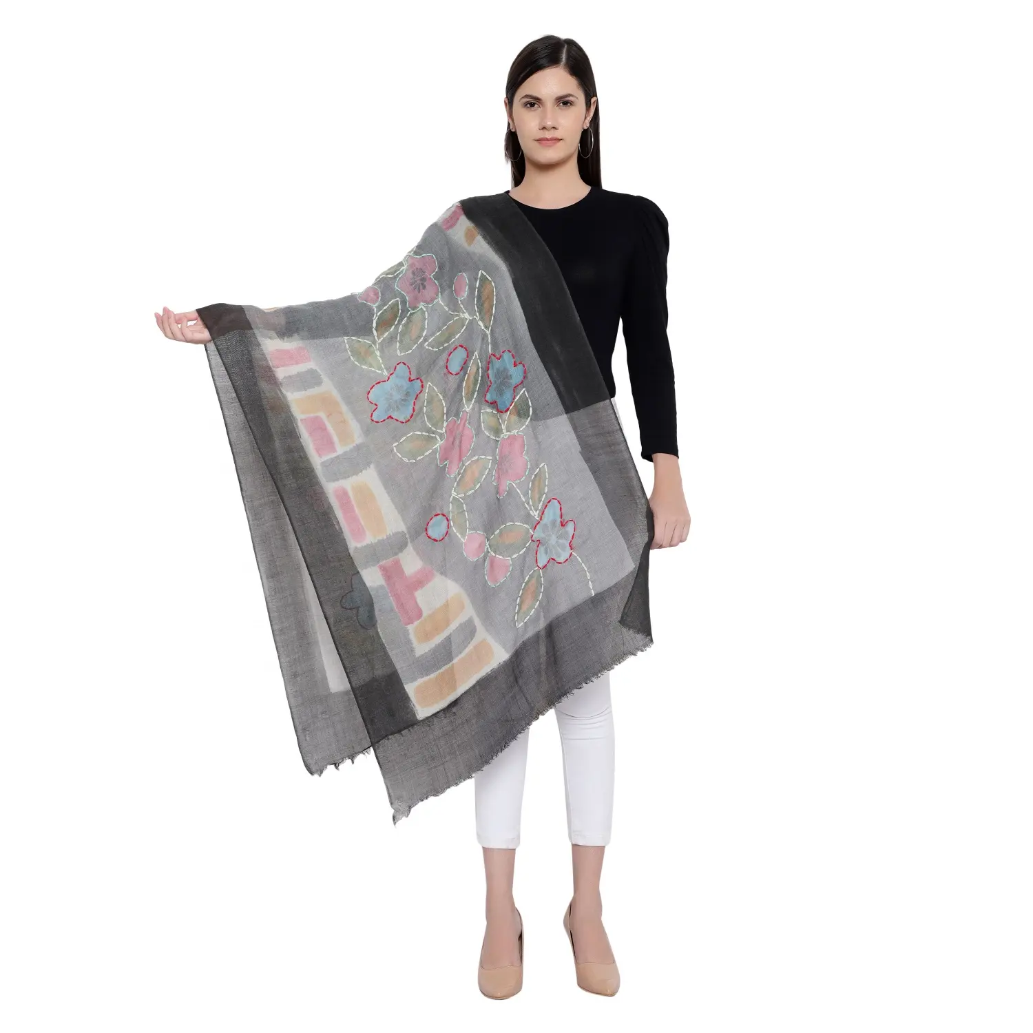 2022 Designer Hand bestickte Schals Stolen Schals Hijabs Pailletten feine Wolle Leinen Baumwolle Seide Zari Großhandel Box-Stil Verpackung