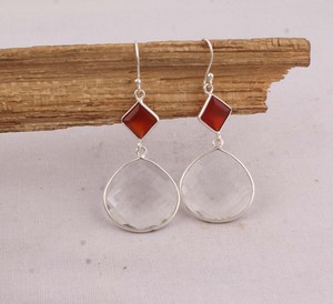 Natural Crystal <b>Red</b> Onyx <b>Earrings</b> 925 Sterling Silver Minimalist Rectangle Drop <b>Earrings</b> Handmade Jewelry Wholesale - Product Image 4