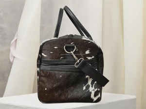 Bolsa de Viaje de Cuero Genuino Estilo Vintage con Pelo de Vaca, Multifuncional, para Gimnasio, Fin de Semana, LHDB-0059 - Product Image 4