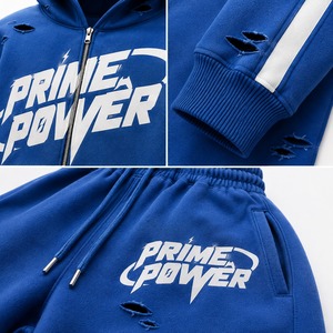 ชุดเซ็ตแทรคสูทสีน้ำเงินพร้อมฮู้ด แบรนด์ Prime Power แบบซิปเต็มตัว สไตล์สตรีทแวร์ สำหรับผู้ใหญ่ ไซส์ใหญ่พิเศษ ชุดสองชิ้นเข้าชุดกัน รับผลิตแบบ OEM ODM - Product Image 5