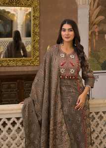 Ensemble ethnique pour femme en coton marron à imprimé numérique traditionnel, séchage rapide, longueur genou, coupe régulière, décontracté, pour mariage et fête Diwali - Product Image 5
