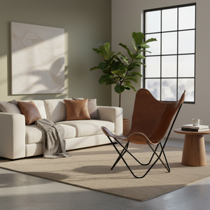 Fauteuil papillon en cuir véritable artisanal de qualité supérieure avec structure métallique, fauteuil d'appoint pour salon, bureau à domicile, hôtel - Product Image 2