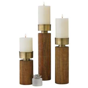 Porte-bougie artisanal en bois de manguier couleur antique, support de bougie rustique en bois, sculpture complexe, luxe traditionnel indien pour Noël - Product Image 1