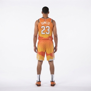 Ensemble de shorts de basket-ball personnalisés pour hommes, en maille polyester respirante, imprimés par sublimation, sans manches, avec logo frontal, motif désert - Product Image 5