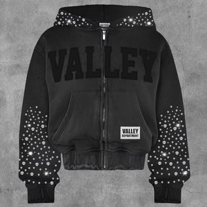 <b>Black</b> Rhinestone Hoodie <b>Men</b> Oversized Zip-Up Front Letter Design Hip Hop Style Cotton Knitted Sweatshirt Autumn Wear - Product Image 4