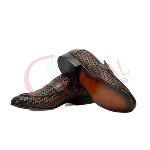 Mocasines de cuero tejido para hombre, zapatos de vestir sin cordones, calzado formal de lujo hecho a mano, transpirable, de diseñador, a la moda. - Product Image 3
