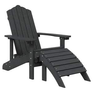 Anthracite Adirondack Patio <b>Chair</b> <b>with</b> <b>Footstool</b> HDPE Material Elegant Outdoor Furniture - Product Image 2