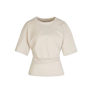 Women's <b>Cream</b> Crew Neck Cap Sleeve <b>Crop</b> <b>Top</b> Knitted Solid Color Minimalist Style Spring Summer Wear - Product Image 1