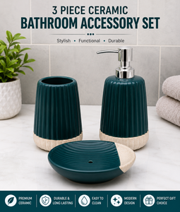 Ensemble d'accessoires de salle de bain en céramique côtelée moderne avec distributeur de savon, gobelet et porte-savon pour la décoration de la maison - Product Image 4
