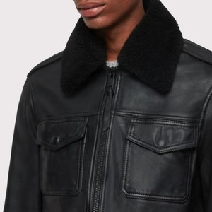 Men's Black Genuine Leather Bomber <b>Jacket</b> - Air Force <b>Pilot</b> Style - Product Image 4