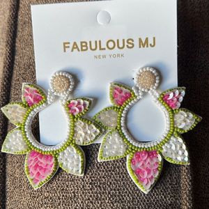 Handmade Beaded Flower Earrings White Pink Cotton Embroidery Jewelry BK9000S Gifts & Crafts>Crafts>Embroidery - Product Image 1