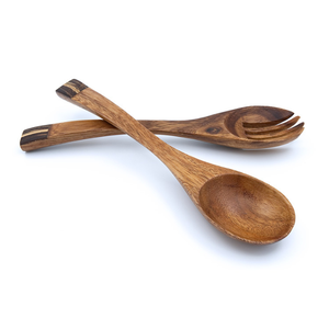 Utensilios de Cocina de Madera de Suar de Grado Alimenticio con Incrustaciones de Cáscara de Coco Oscura, Color Marrón Claro, Hermosos Utensilios para Servir y Cocinar - Product Image 1